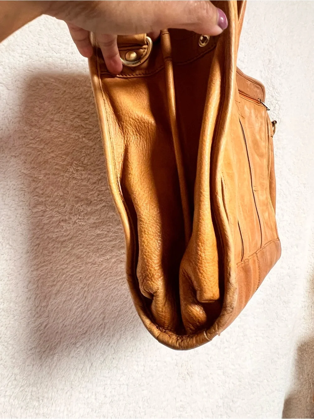 Classic Tan Leather Briefcase with Front Zip Pocket - Men's Business Bag